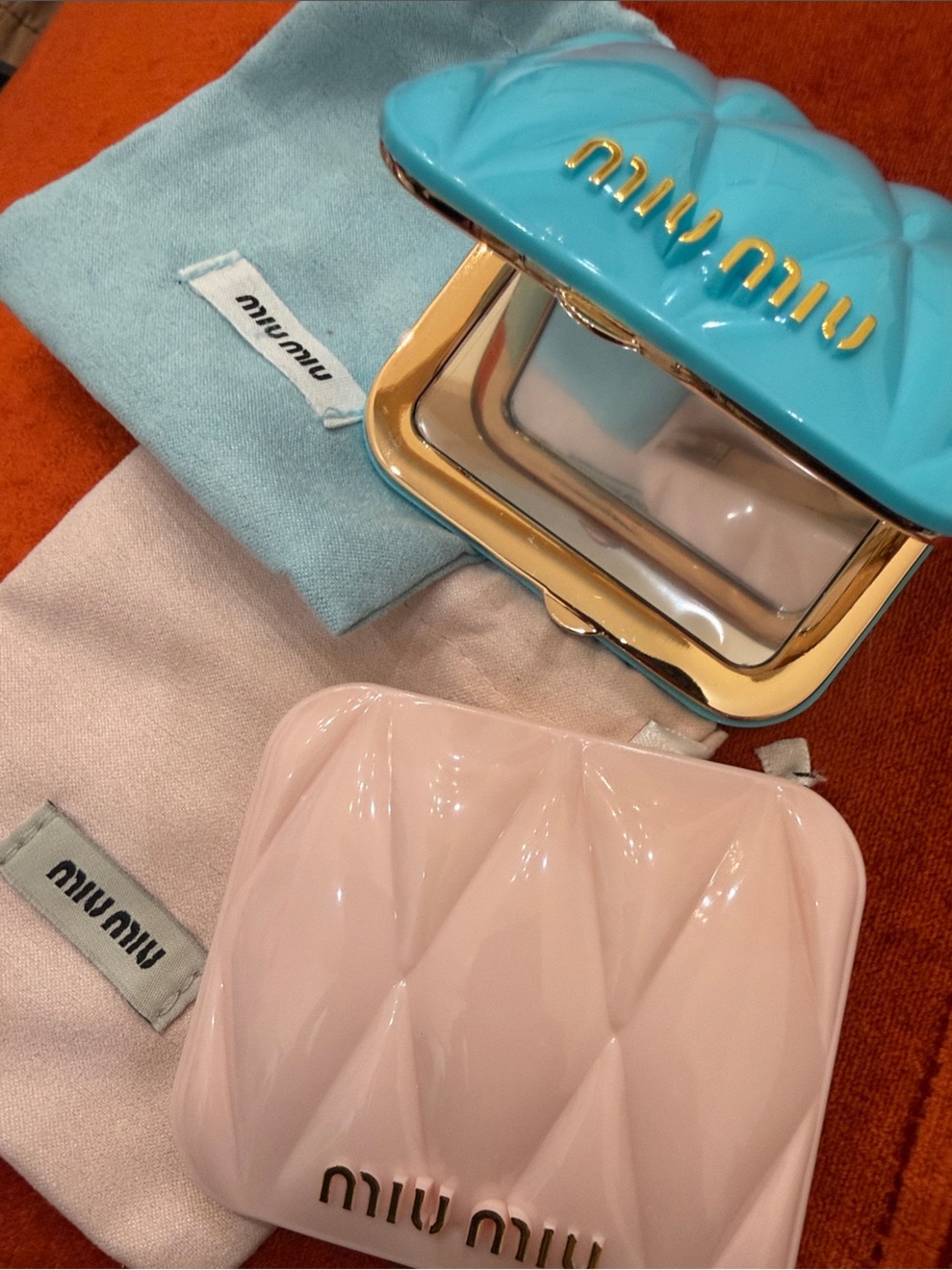 GWP/Miu Miu Quilted Compact Mirror in Pink & Turquoise